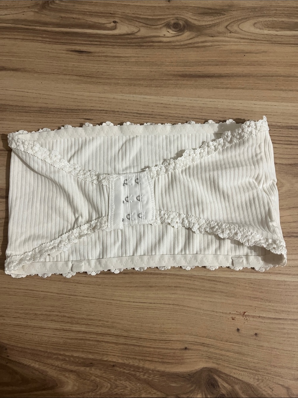 White Lace-Trim Ribbed Bandeau Tank Top
